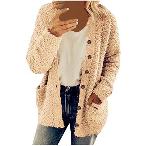 Awrvia Pullover Damen Flauschig Wintermantel Fleece Weich Winterjacke Slim Warm Strickjacke Casual Einfarbig Übergangsjacke Sportlich Sweatshirt Langarm Outdoor Jacken Modische Retro Oberteile von Awrvia