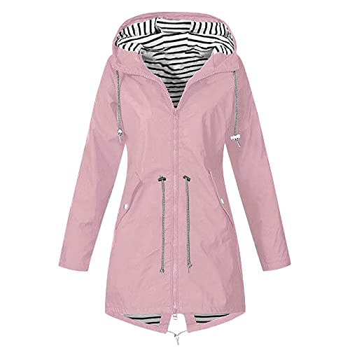 Awrvia Regenjacken für Damen Regenmantel Gestreiftes Innenfutter Softshelljacke Fahrrad Winddicht Regenbekleidung Leichte Outdoorjacke für Radfahrer Windbreaker mit Kapuze Jacken Herbst Winter von Awrvia