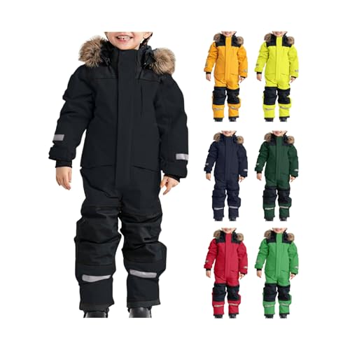 Awrvia Schneeanzug Kinder Warmes Daunenjacke Set Wasserdichter Winter Skijacke Softshell Dickere Skihose Fellkragenkapuze Winddichter Skianzug Reflektierenden Skibekleidung für Kinder Skioverall von Awrvia