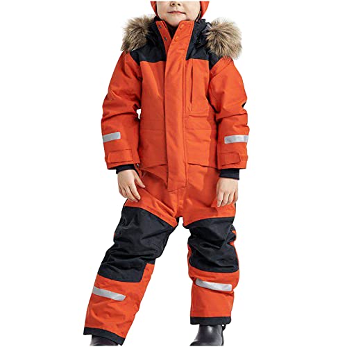 Awrvia Schneeanzug Kinder Warmes Daunenjacke Set Wasserdichter Winter Skijacke Softshell Dickere Skihose Fellkragenkapuze Winddichter Skianzug Reflektierenden Streifen Schneeoverall (130, 02-rot) von Awrvia