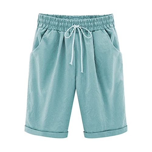 Awrvia Shorts Damen Sommer Hose Leinen Musselin Jogginghose Kurze Beach Stoffhose mit Taschen Laufshorts Mode Lässige Leinenhose Elastische Taille Freizeithose Stretch Gerades Bein Sporthosen von Awrvia