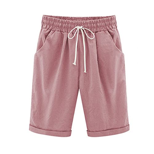 Awrvia Shorts Damen Sommer Hose Leinen Musselin Jogginghose Kurze Beach Stoffhose mit Taschen Laufshorts Mode Lässige Leinenhose Elastische Taille Freizeithose Stretch Gerades Bein Sporthosen von Awrvia