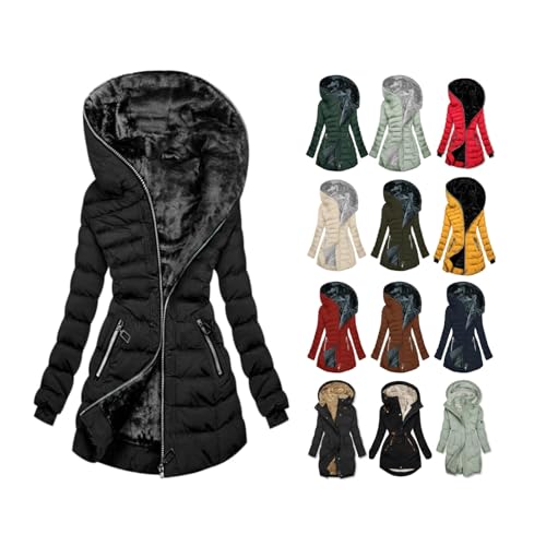 Awrvia Steppjacke Damen Winter Warmer Winterjacke Lang Baumwolle Pufferjacke mit Kapuze Wintermantel Gefüttert Fleece Daunenjacke Slim Fit Fleecejacke Einfarbiges Mode Mantel Outdoor Trachtenjacke von Awrvia