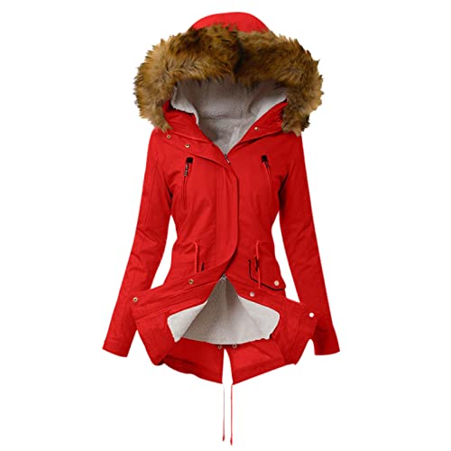 Awrvia Steppjacke Damen Winter Warmer Winterjacke Lang Baumwolle Pufferjacke mit Kapuze Wintermantel Gefüttert Fleece Daunenjacke Slim Fit Fleecejacke Einfarbiges Mode Mantel Outdoor Trachtenjacke von Awrvia