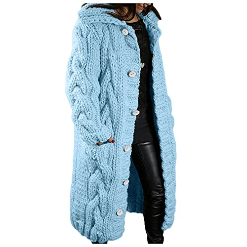 Awrvia Strickjacke Damen Grobstrick Strickmantel Lang Dicke Cardigan Casual Lockere Winterjacke Warm Wolle Kapuzenpullover Oversize Strickpullover Modern Jacken kleider premium marken von Awrvia