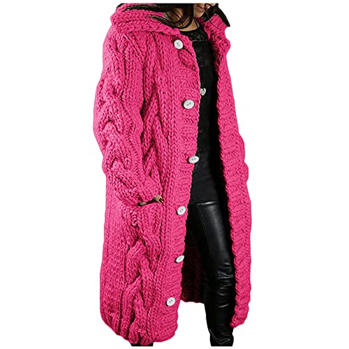 Awrvia Strickjacke Damen Grobstrick Strickmantel Lang Dicke Cardigan Casual Lockere Winterjacke Warm Wolle Kapuzenpullover Oversize Strickpullover Modern Winter Jacken Outwear mit Kapuze Mantel von Awrvia