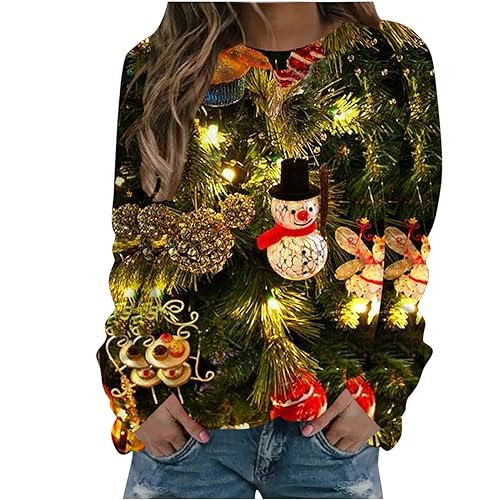 Awrvia Sweatshirt Damen Baumwolle Weihnachtspullover Lange Ärmel Pullover Rundhals Elegant Weihnachtspulli Lustig Casual Langarmshirt Übergang Sportlich Mantel tagesangebote Heute von Awrvia