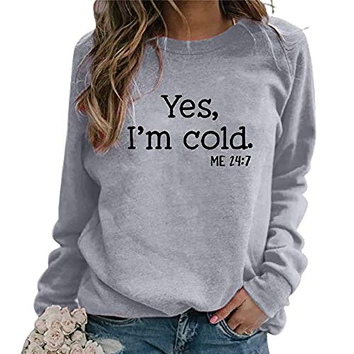 Awrvia Sweatshirt Damen ohne Kapuze Langarmshirt Baumwolle Warm Sportshirt Vintage Rundhals Pullover Oversized Casual Pulli Shirt Einfarbig Oberteile Briefe Drucken Streetwear Herbst Winter von Awrvia