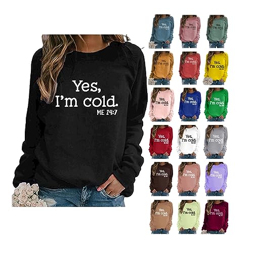 Awrvia Sweatshirt Damen ohne Kapuze Langarmshirt Baumwolle Warm Sportshirt Vintage Rundhals Pullover Oversized Casual Pulli Shirt Einfarbig Oberteile Briefe Drucken Streetwear Herbst Winter von Awrvia