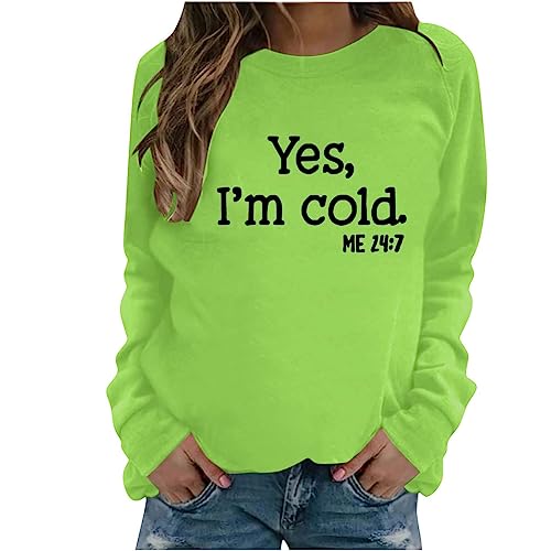 Awrvia Sweatshirt Damen ohne Kapuze Langarmshirt Übergroße Streetwear Vintage Rundhals Pullover Oversized Casual Oberteile Einfarbig Bequeme Pulli Yes I'am Cold Briefe Drucken Kleidung Coole Tops von Awrvia