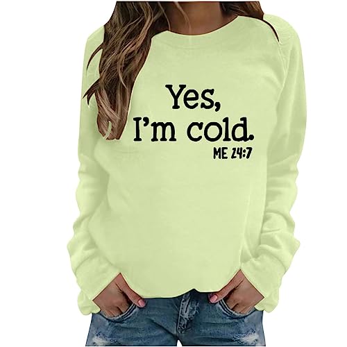 Awrvia Sweatshirt Damen ohne Kapuze Langarmshirt Übergroße Streetwear Vintage Rundhals Pullover Oversized Casual Oberteile Einfarbig Bequeme Pulli Yes I'am Cold Briefe Drucken Kleidung Coole Tops von Awrvia