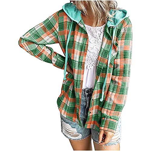 Awrvia Übergangsmantel Damen Rave Oberbekleidung Elegant Kariertes Hemd mit Kapuze Blusen Karo Muster Overshirt Plaid Boyfriend Hemdbluse Button down Langarm Blusenshirt Schickes Freizeitmantel von Awrvia