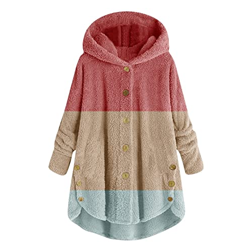 Awrvia Winterjacke Damen Lang Teddyjacke Outdoor Kawaii Cardigan mit Kapuze und Knopf Hoodie Einfarbig Hochwertige PlüSchjacke Oversize Warm Kapuzenpullover Sweatshirt Mode Lammwoll Parka Mantel von Awrvia