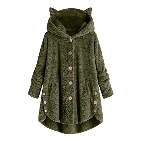 Awrvia Winterjacke Damen Lang Teddyjacke Outdoor Kawaii Cardigan mit Kapuze und Knopf Hoodie Einfarbig Hochwertige PlüSchjacke Oversize Warm Kapuzenpullover Sweatshirt Mode Lammwoll Parka Mantel von Awrvia