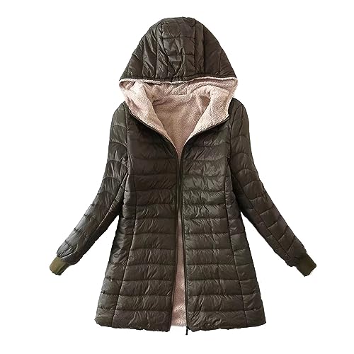 Awrvia Winterjacke Damen Warme Steppjacke Verdicken Lang Softshelljacke Fleece Gesteppte Wintermantel mit Kapuze Sportjacke Elegant Winterparka Mantel Winddichter Funktions Übergangsjacke von Awrvia