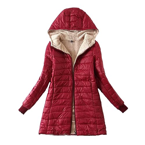 Awrvia Winterjacke Damen Warme Steppjacke Verdicken Lang Softshelljacke Fleece Gesteppte Wintermantel mit Kapuze Sportjacke Elegant Winterparka Mantel Winddichter Funktions Übergangsjacke von Awrvia