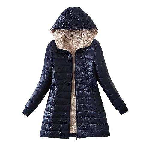 Awrvia Winterjacke Damen Warme Steppjacke Verdicken Lang Softshelljacke Fleece Gesteppte Wintermantel mit Kapuze Sportjacke Elegant Winterparka Mantel Winddichter Funktions Übergangsjacke von Awrvia