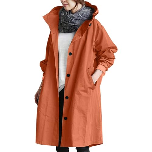 Awrvia Winterjacke Damen Wasserdicht Windjacke mit Kapuze Regenmantel Winter Parka Jacke Warme Gefüttert PU Regenjacke Lang Wetterfest Regenparka Hochwertige Elegant Windbreaker Modern Mantel von Awrvia