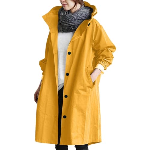 Awrvia Winterjacke Damen Wasserdicht Windjacke mit Kapuze Regenmantel Winter Parka Jacke Warme Gefüttert PU Regenjacke Lang Wetterfest Regenparka Hochwertige Elegant Windbreaker Modern Mantel von Awrvia