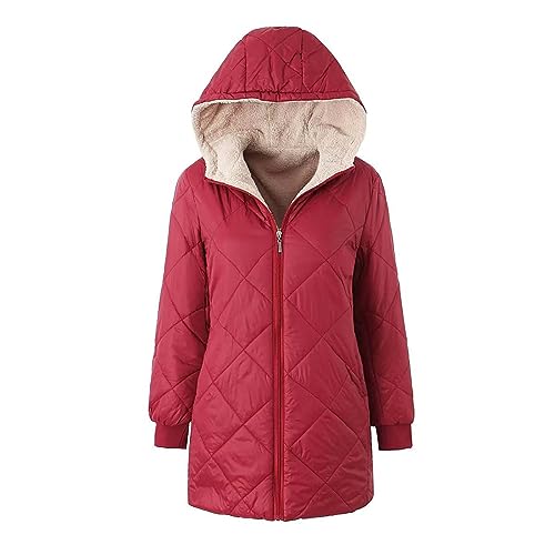 Awrvia Wintermantel Damen Lang Steppjacke Warm Elegant Kapuzenjacke Fleece Gefüttert Winterjacke Leichte GemüTlich Softshelljacke Outdoor Puffer Jacke Gepolstert Bomberjacke Funktions Parka Mantel von Awrvia