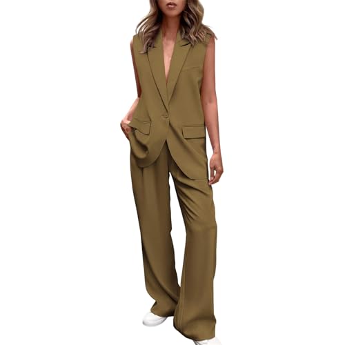 Awrvia Zweiteiler Damen Elegant Hosenanzug Lang Bandeau Top Oberteil und Weites Bein Hose Sommer 2 Teilig Einfarbiges Oversized Blazer Anzug Sportlich Casual Sexy Outfits Atmungsaktive Plissee Set von Awrvia