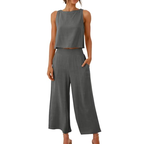 Awrvia Zweiteiler Sommer Damen 2025 Elegant Hosenanzug Ärmello Kurzarm Top und Hosen Outfit Set Modische Einfarbig Freizeitanzug Baumwolle Loungewear mit Taschen Weite Bein Hosenanzüge Awrvia Zweiteiler Sommer Damen 2025 Elegant Hosenanzug Ärmello Kurzarm Top und Hosen Outfit Set Modische Einfarbig Freizeitanzug Baumwolle Loungewear mit Taschen Weite Bein Hosenanzüge von Awrvia
