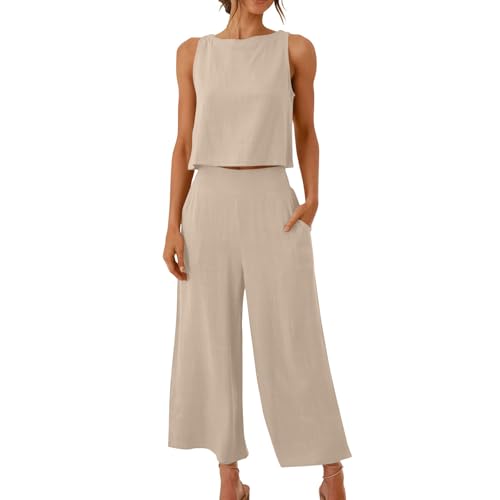 Awrvia Zweiteiler Sommer Damen 2025 Elegant Hosenanzug Ärmello Kurzarm Top und Hosen Outfit Set Modische Einfarbig Freizeitanzug Baumwolle Loungewear mit Taschen Weite Bein Hosenanzüge Awrvia Zweiteiler Sommer Damen 2025 Elegant Hosenanzug Ärmello Kurzarm Top und Hosen Outfit Set Modische Einfarbig Freizeitanzug Baumwolle Loungewear mit Taschen Weite Bein Hosenanzüge von Awrvia
