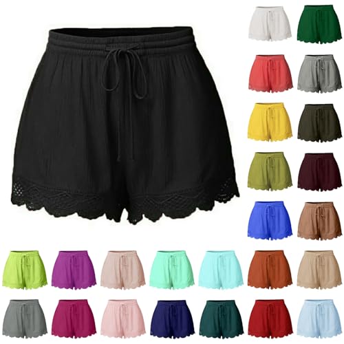 Awrvia alle Angebote 50% Shorts Damen Sommer Kurze Hose Mode Lässige Stoffhose Freizeit Elastische Taille Jogginghose Stretch Gerades Bein Sport Strandshorts mit Kordelzug Trainingshose Hotpants von Awrvia