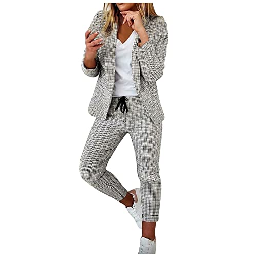 Awrvia Hosenanzug Damen Elegant Zweiteiler Business Sportlich Anzug Set Revers Büro Blazer Slimfit Lang Hose 2-teilig Sportlich Baumwolle Arbeitsmantel Modische Longblazer von Awrvia