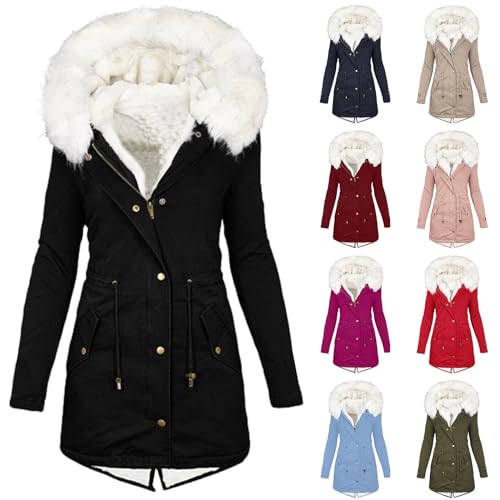 Awrvia angebote des tages heute Winterjacke Damen Warm Gefüttert Steppjacke Lang Winterparka Ski-Jacken Wintermantel Elegant Wattierte Jacke Kunstfell Große Größen Softshelljacke von Awrvia