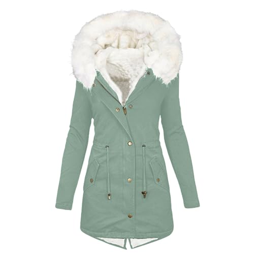 Awrvia Wintermantel Damen Warmer Lang Jacke Dickes Einfarbig Wanderjacke mit Kapuze Wintermantel Langarm Elegant Steppmantel Outdoor Baumwolljacke Kuschelig von Awrvia