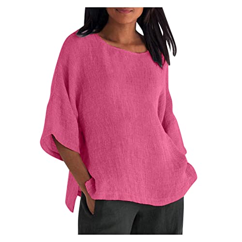 Awrvia beliebte Marken Leinenbluse Damen Lange Leinenhemd Vintage Einfarbig Longbluse Oversize Locker Tshirt Baumwolle Leinen Bluse Sommer Leichter Hemd V Ausschnitt Blusenshirt Große Größen von Awrvia