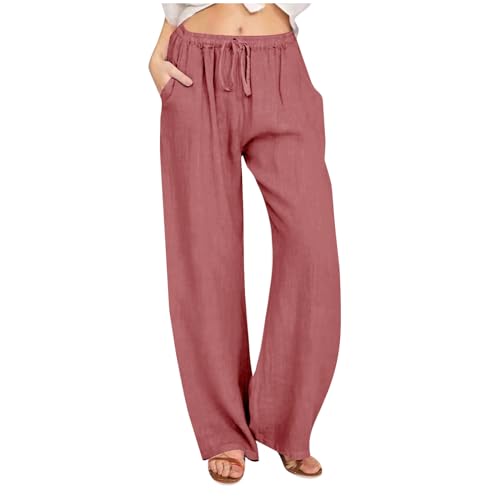 Awrvia blitzangebote des Tages Arbeitshose Damen Stretch Bequeme Leinenhose Elegant Einfarbig Sommerhose Leichter Vintage Freizeithose Lockere Schlanke Sporthosen Leinen Baumwolle Strandhose Yoga von Awrvia