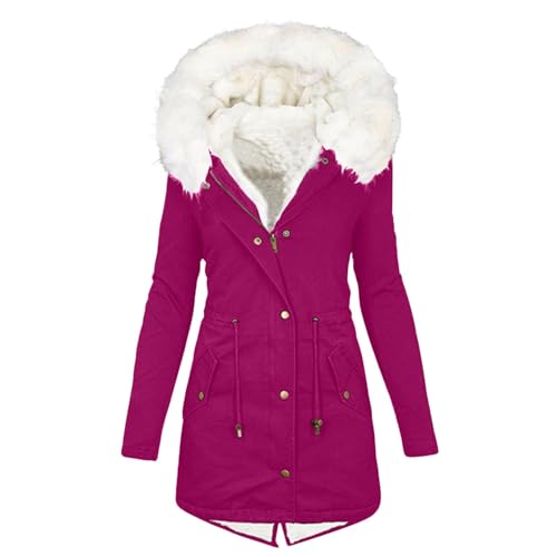Awrvia kleider premium marken Wintermantel Damen Warmer Lang Jacke Dickes Einfarbig Wanderjacke mit Kapuze Wintermantel Langarm Elegant Steppmantel Outdoor Baumwolljacke Kuschelig von Awrvia