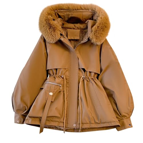 Awrvia premium marken Mantel Damen Sportlich Winterjacke Warm Elegant Steppmantel Lang Gefüttert Wintermantel Winddicht Winterparka Mode Jacke Abnehmbarer Fellkapuze Wärmejacke von Awrvia