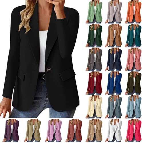 Blazer Damen Elegant Casual Jack Trenchcoat Open Front Arbeit Büro Knopf Jacke Anzug Langarm Sportlich Anzüge Mantel Geschäft Reverskragen Longblazer Einreihige Offener Anzugjacke von Awrvia