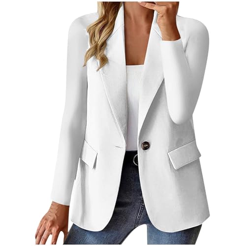 Blazer Damen Elegant Casual Jack Trenchcoat Open Front Arbeit Büro Knopf Jacke Anzug Langarm Sportlich Anzüge Mantel Geschäft Reverskragen Longblazer Einreihige Offener Anzugjacke von Awrvia