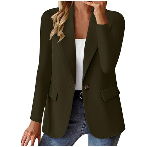 Blazer Damen Elegant Casual Jack Trenchcoat Open Front Arbeit Büro Knopf Jacke Anzug Langarm Sportlich Anzüge Mantel Geschäft Reverskragen Longblazer Einreihige Offener Anzugjacke von Awrvia