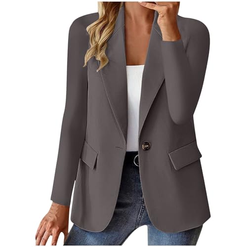Blazer Damen Elegant Casual Jack Trenchcoat Open Front Arbeit Büro Knopf Jacke Anzug Langarm Sportlich Anzüge Mantel Geschäft Reverskragen Longblazer Einreihige Offener Anzugjacke von Awrvia