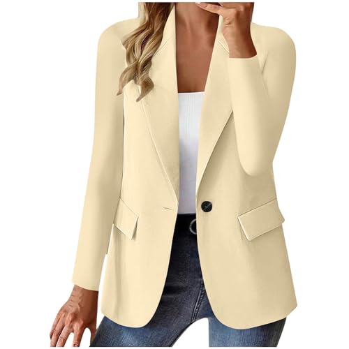 Blazer Damen Elegant Casual Jack Trenchcoat Open Front Arbeit Büro Knopf Jacke Anzug Langarm Sportlich Anzüge Mantel Geschäft Reverskragen Longblazer Einreihige Offener Anzugjacke von Awrvia