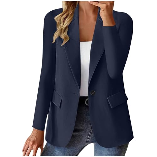 Blazer Damen Elegant Casual Jack Trenchcoat Open Front Arbeit Büro Knopf Jacke Anzug Langarm Sportlich Anzüge Mantel Geschäft Reverskragen Longblazer Einreihige Offener Anzugjacke von Awrvia