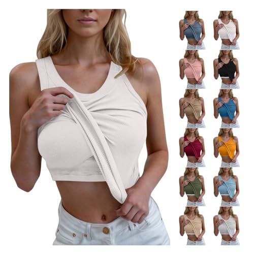 Damen Baumwolle Stretch Sommer Unterhemd Basic Tank Top Integriertem BH Ärmellose Yoga Workout Oberteil mit Cups Sport Shirts Regal Rundhalsausschnitt Bequeme BH Slim Cami Bluse von Awrvia