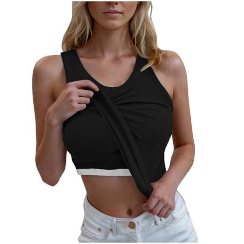 Damen Baumwolle Stretch Sommer Unterhemd Basic Tank Top Integriertem BH Ärmellose Yoga Workout Oberteil mit Cups Sport Shirts Regal Rundhalsausschnitt Bequeme BH Slim Cami Bluse von Awrvia