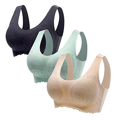 Damen Soft BH ohne Bügel Bustier Gepolstert Spitzen Top Komfort Sexy Bustiers Sport Weich Bra Baumwoll Unsichtbar Kleidung Maximalen Halt BHS Atmungsaktiv Joggen Oberteiles Still-BH von Awrvia