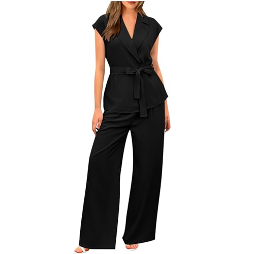 Jogginganzug Damen Set Große Größe Abendanzug Taille Hosenanzug Elegant 2-Teiliges Set Outfit Baumwolle Zweiteiler Chiffon Shirt und Hohe Cocktail Party Festlich Freizeitanzug Streetwear von Awrvia