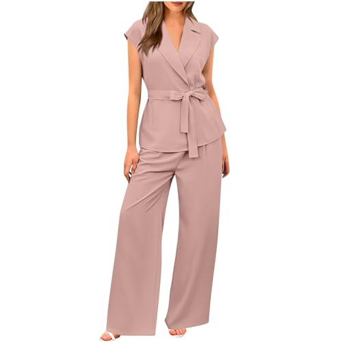 Jogginganzug Damen Set Große Größe Abendanzug Taille Hosenanzug Elegant 2-Teiliges Set Outfit Baumwolle Zweiteiler Chiffon Shirt und Hohe Cocktail Party Festlich Freizeitanzug Streetwear von Awrvia