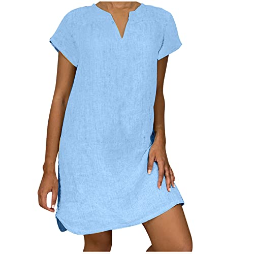 Leinenkleid Damen Kurzarm Sommerkleid Knielang Schlanke Leinenkleider Casual Blusenkleid Baumwolle Leinen Freizeitkleid V-Ausschnitt Strandkleider A-Linie Kleid Luftige Leinen Kleidung Leinenkleid Damen Kurzarm Sommerkleid Knielang Schlanke Leinenkleider Casual Blusenkleid Baumwolle Leinen Freizeitkleid V-Ausschnitt Strandkleider A-Linie Kleid Luftige Leinen Kleidung von Awrvia