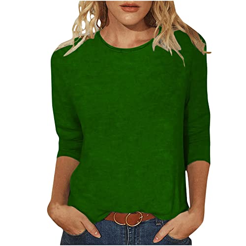 Longshirt Damen Elegant Hemdbluse 3/4 Arm T-Shirt Mode Einfarbiges Tunika Kuschelig Tops Rundhals Locker Damenblusen Langarm Oberteile Oversize Temperament Bluse Angebote des Tages Heute von Awrvia