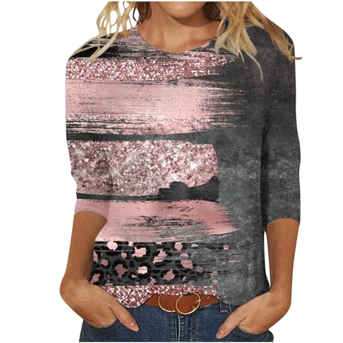 Oberteile Damen Elegant Bluse 3/4 Ärmel Hemd Festlich Party Bluse Große Größen Passform Blusenshirt Gradientenfarbe Lockere Shirt Langarm Tunika Glitzertop alle Angebote für Heute von Awrvia
