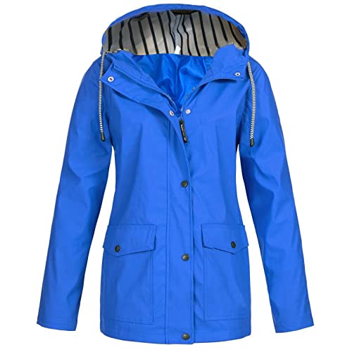 Regenmantel Damen Zipper Windbreaker Lang Übergangsjacke Solid Trenchcoat Leichte Jacke mit Kapuze Softshelljacke Wasserdichtes Regenparka Outdoorjacke Regenponcho für Regenzeit Regenjacke von Awrvia